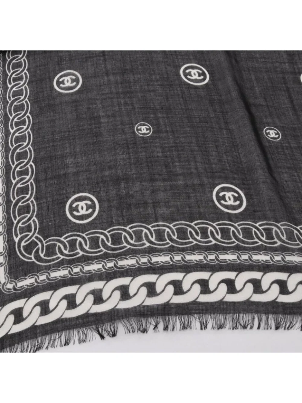 Chanel Shawl CC Logo Black Silk Scarf